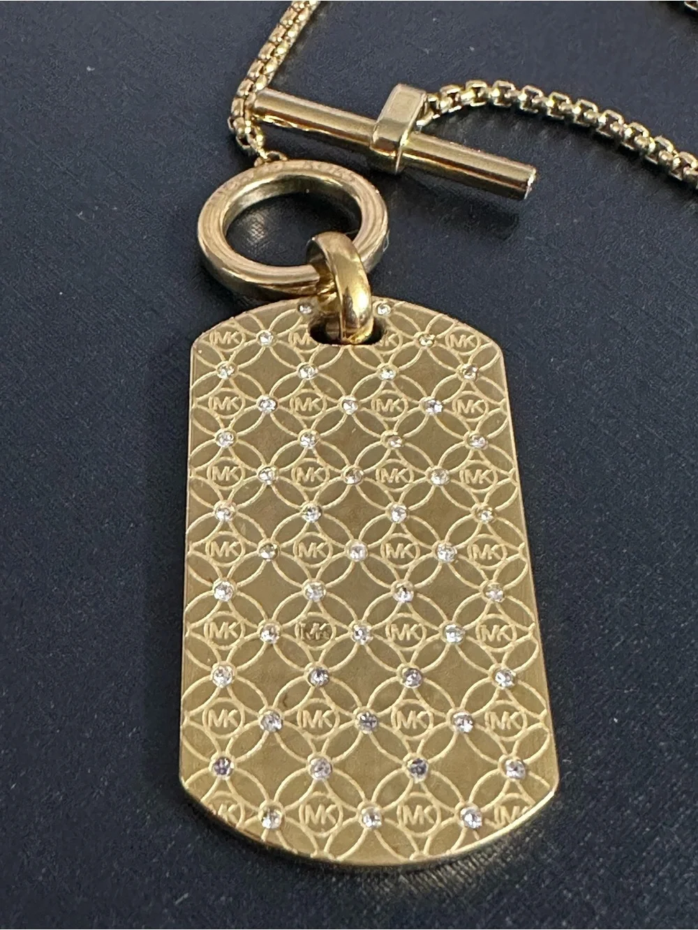 Michael Kors Gold Patterned Dog Tag Toggle Necklace